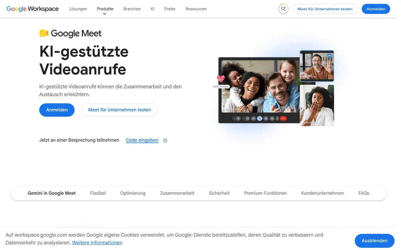 Google Meet website screenshot