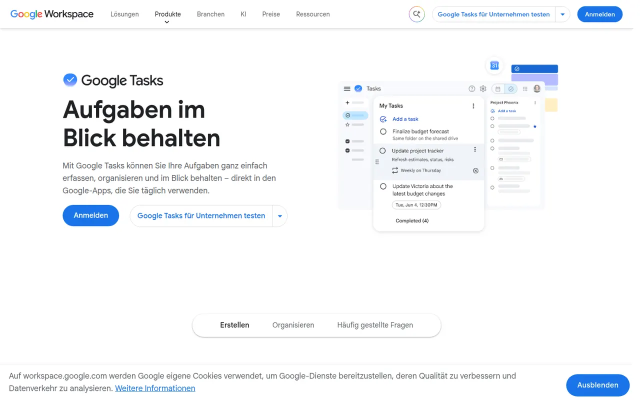 Google Tasks website screenshot