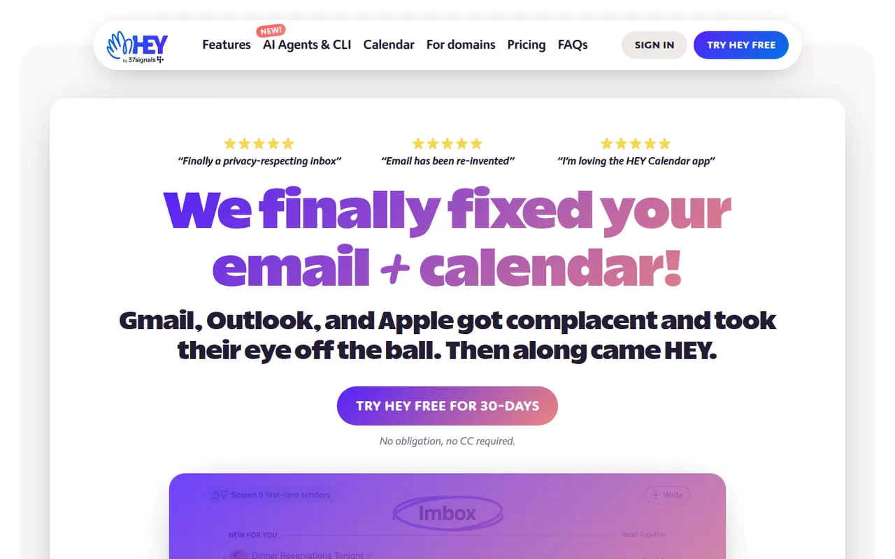 HEY website screenshot