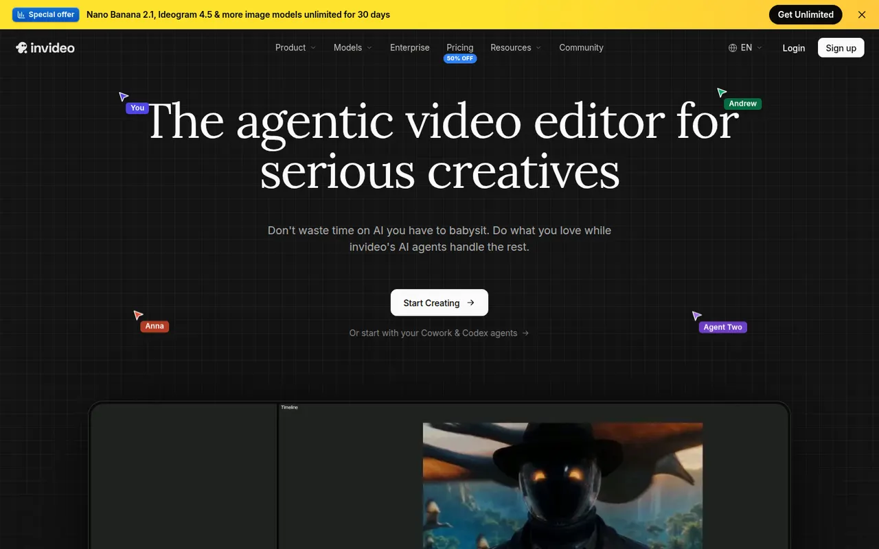 Capture d’écran du site de InVideo AI