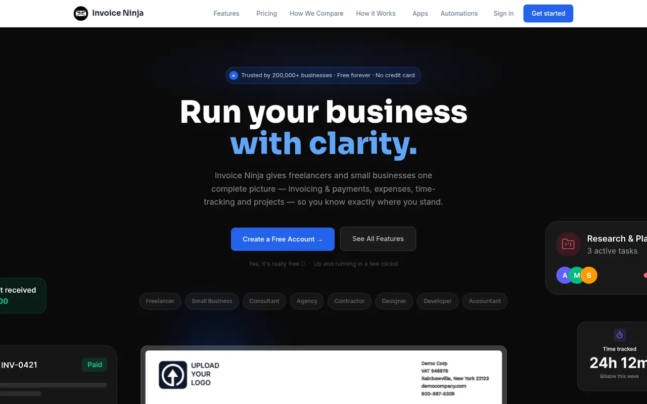 Invoice Ninja website screenshot