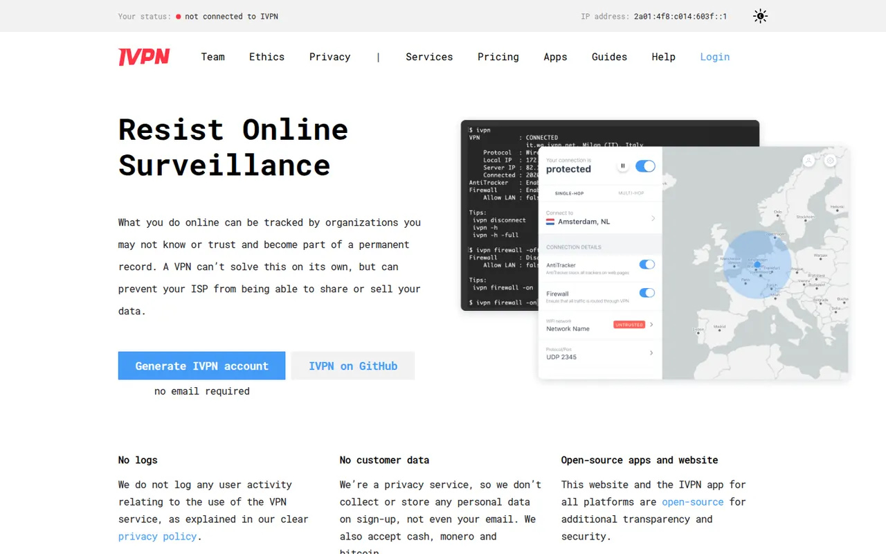IVPN website screenshot