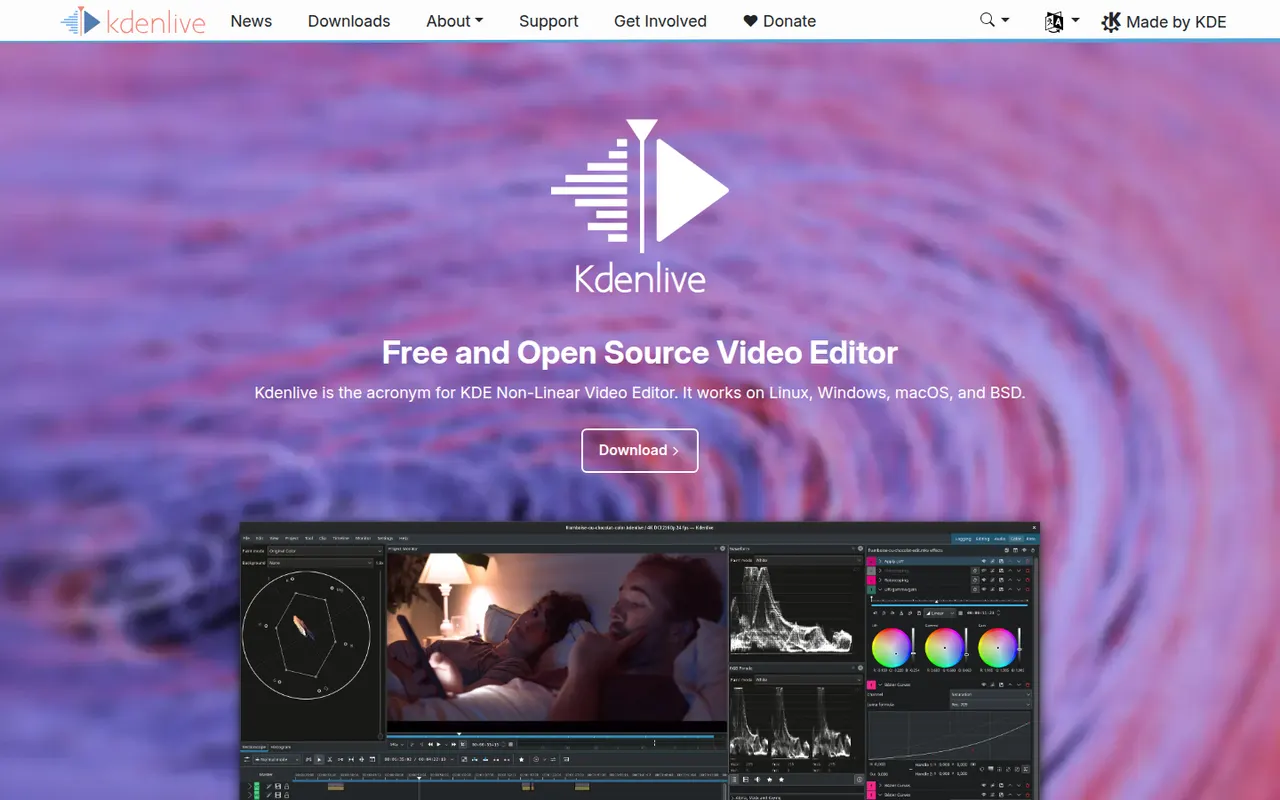 Kdenlive website screenshot