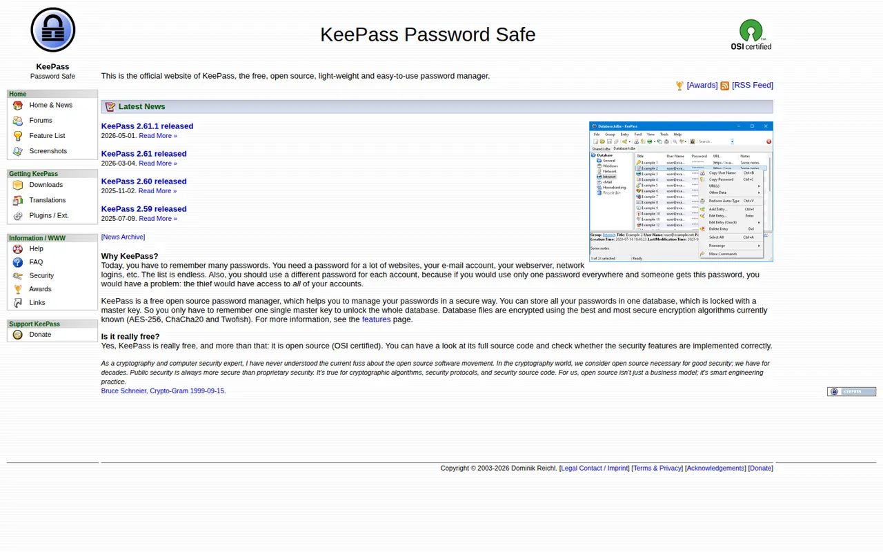 KeePass website screenshot