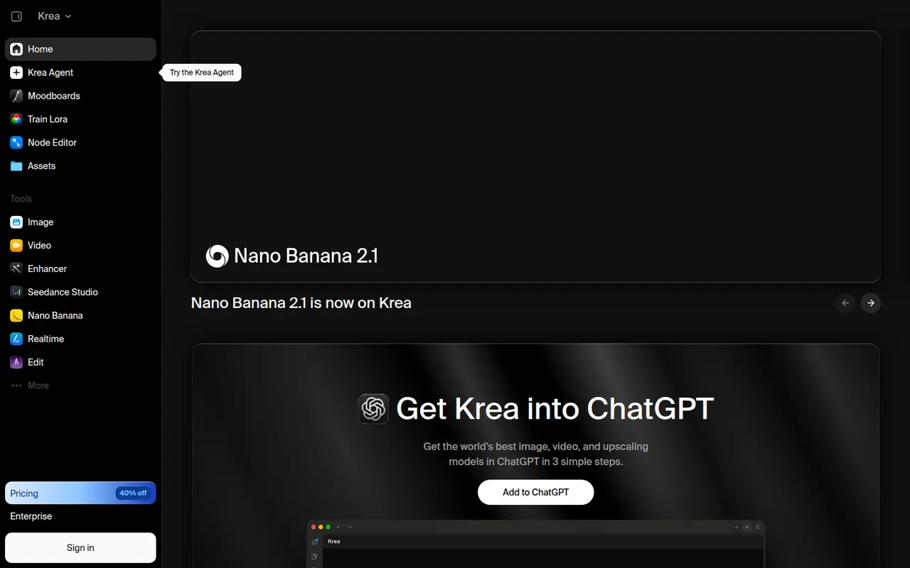 Krea website screenshot