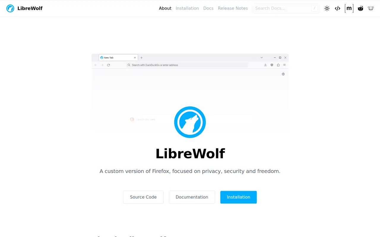 LibreWolf website screenshot