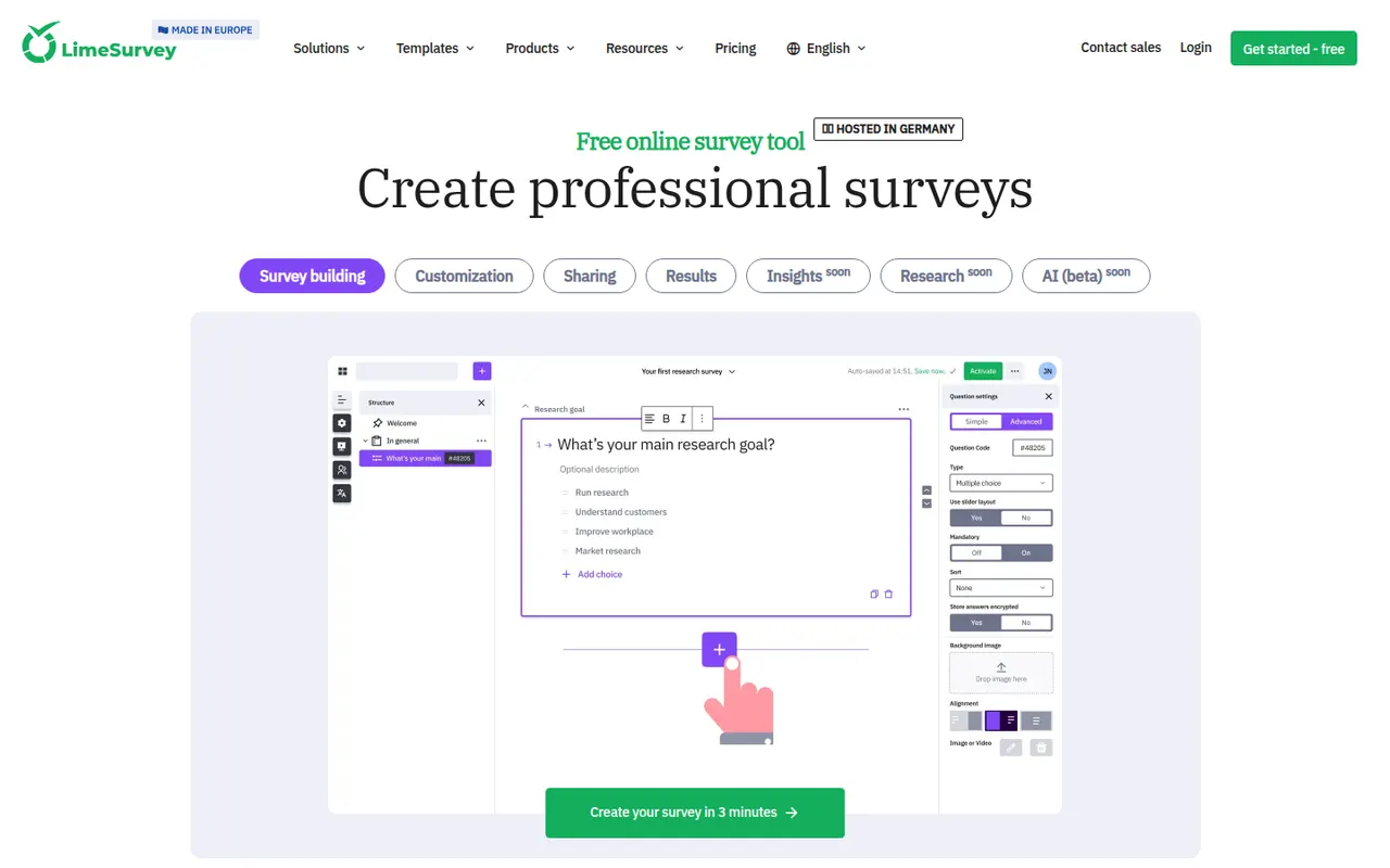 LimeSurvey website screenshot