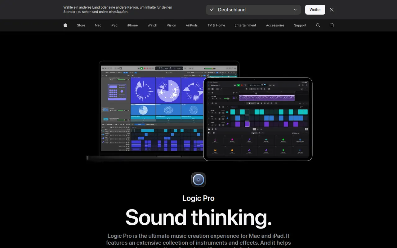 Logic Pro website screenshot