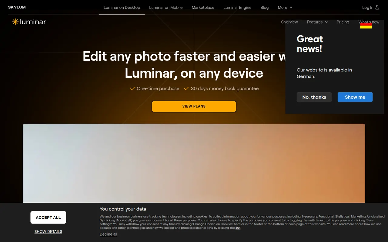 Luminar Neo website screenshot