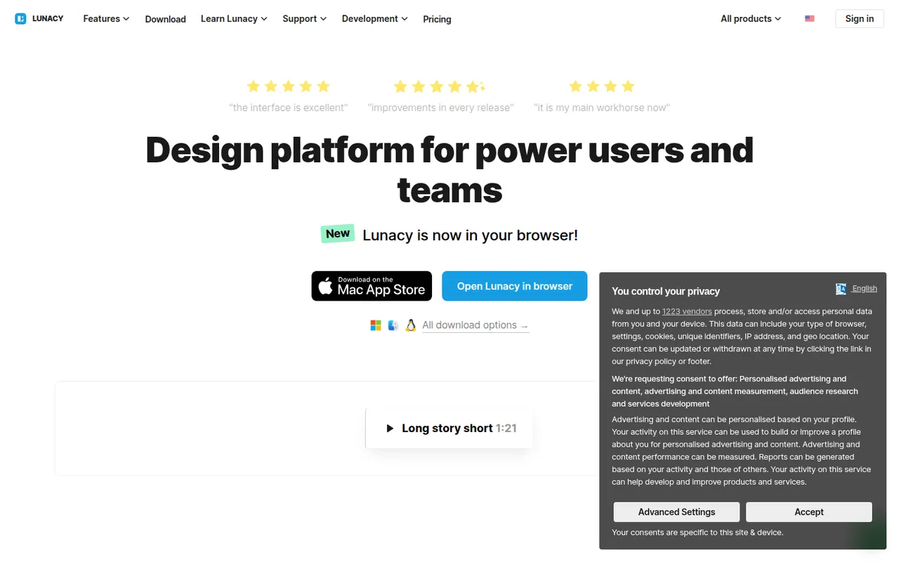 Lunacy website screenshot