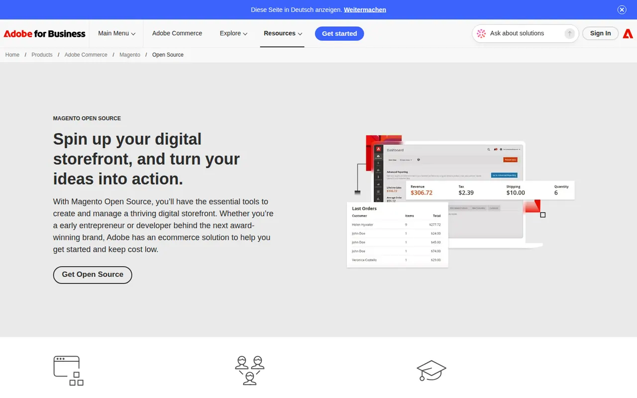 Magento Open Source website screenshot