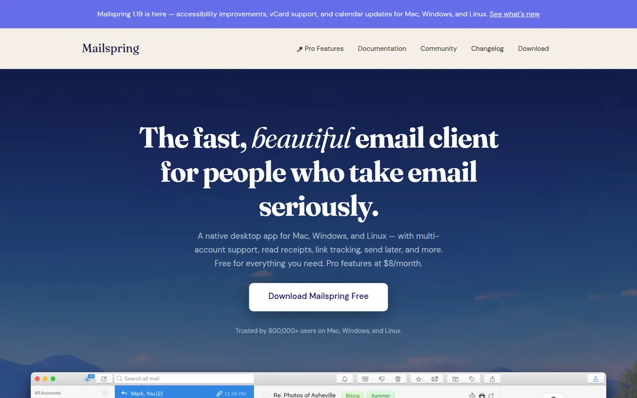 Mailspring website screenshot