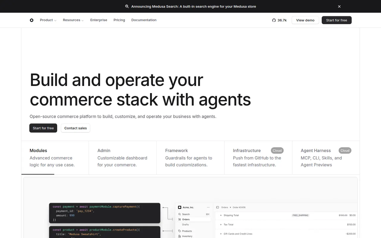 Medusa website screenshot