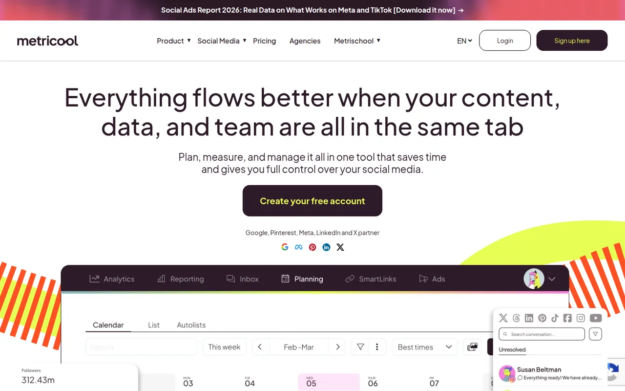 Metricool website screenshot