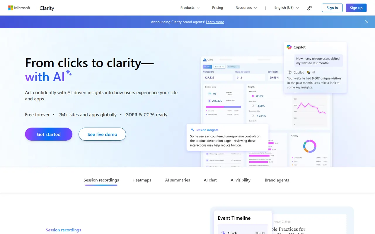 Microsoft Clarity website screenshot