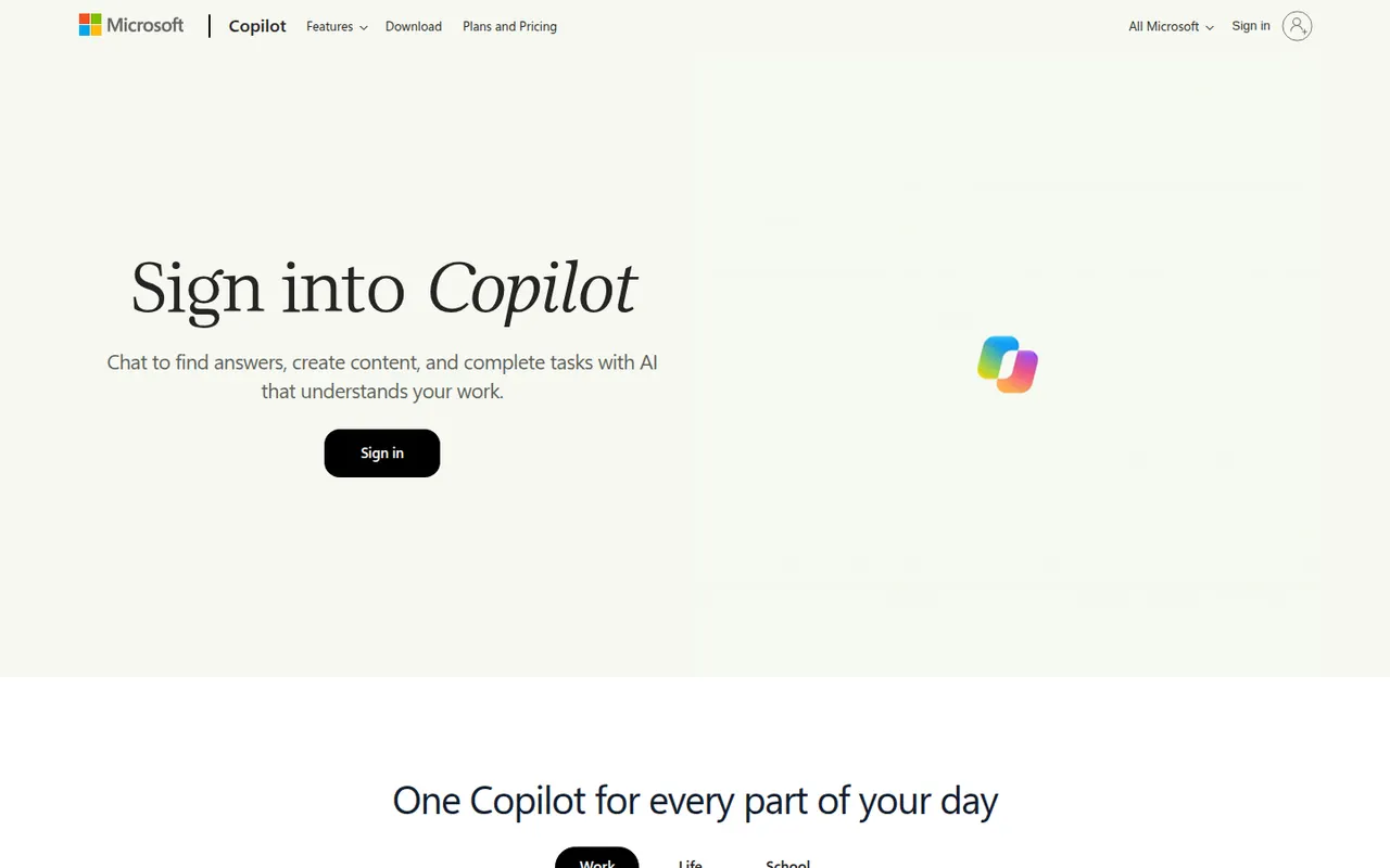 Microsoft Copilot website screenshot