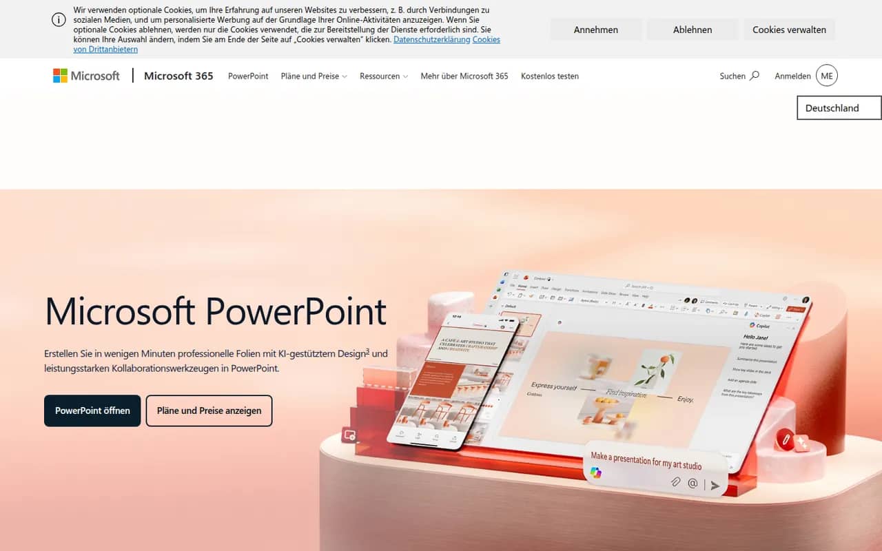 Microsoft PowerPoint website screenshot