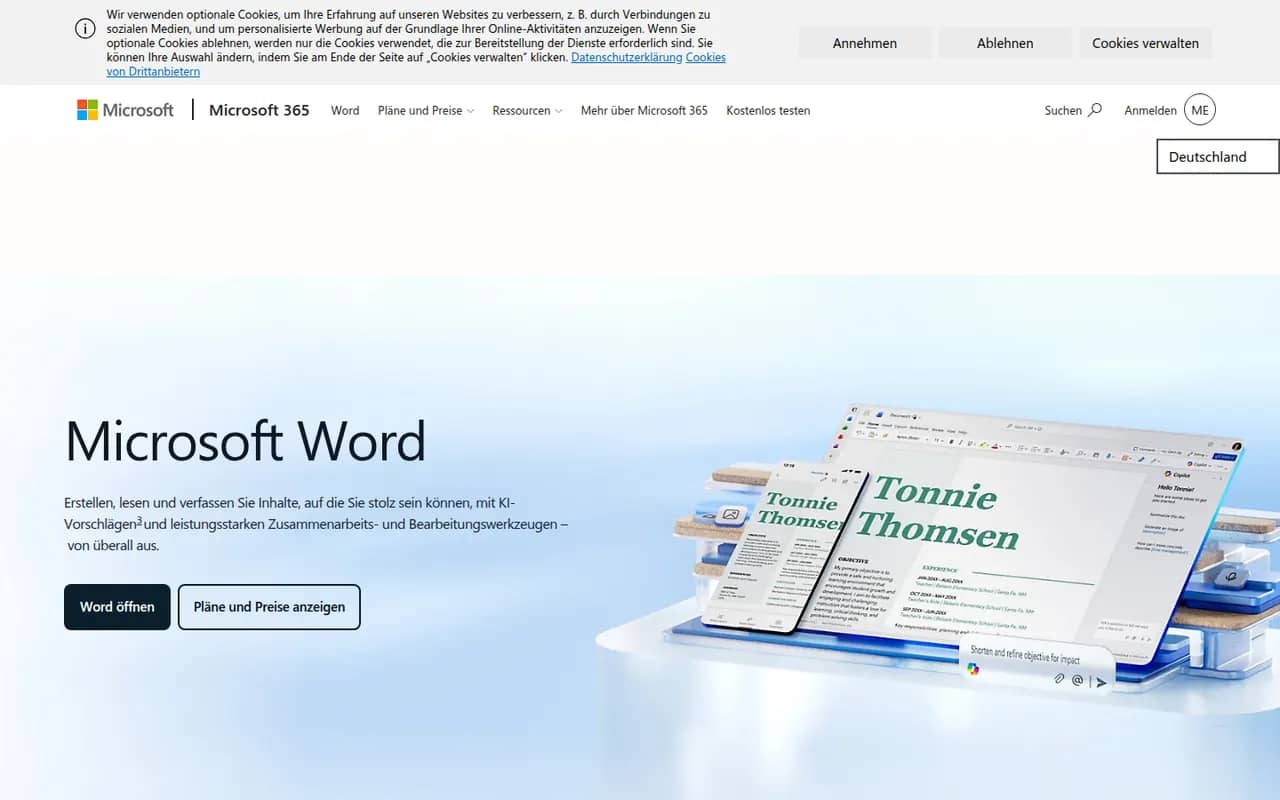 Microsoft Word website screenshot