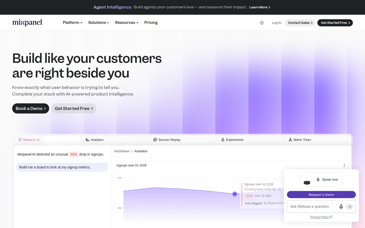 Mixpanel website screenshot