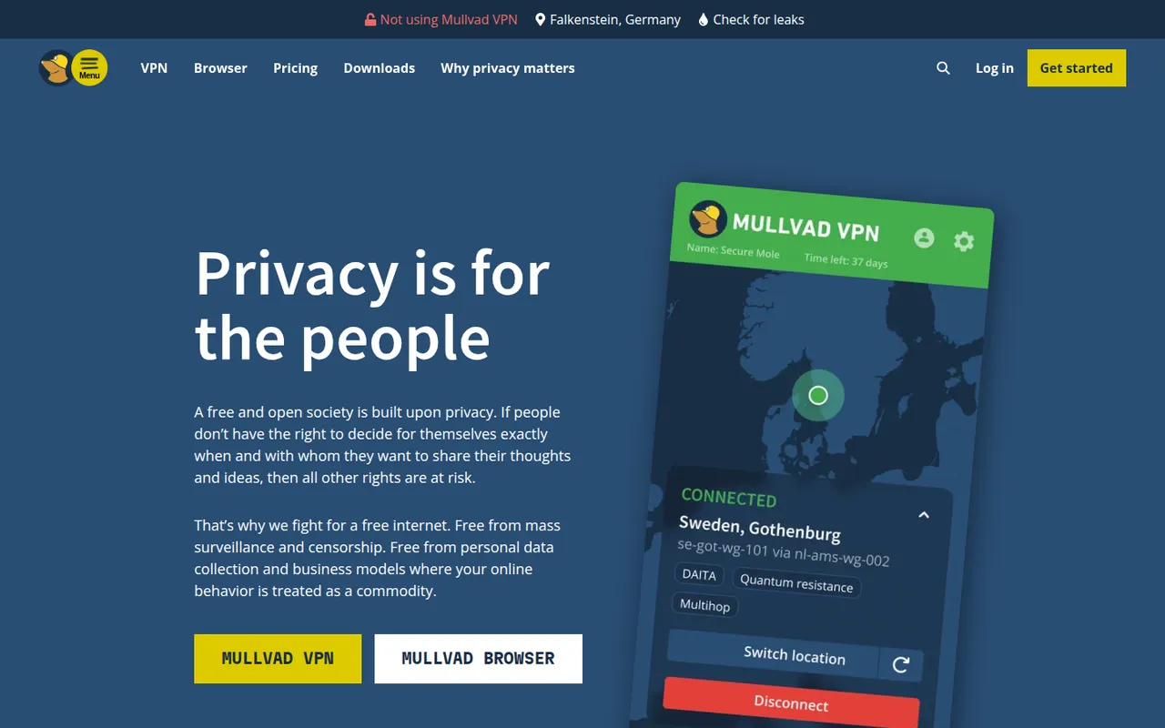 Mullvad VPN website screenshot