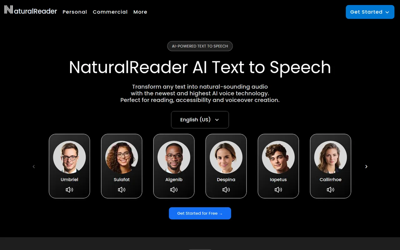 NaturalReader website screenshot