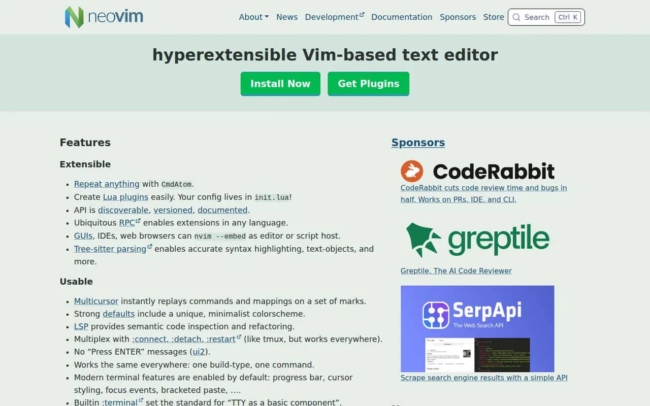 Neovim website screenshot