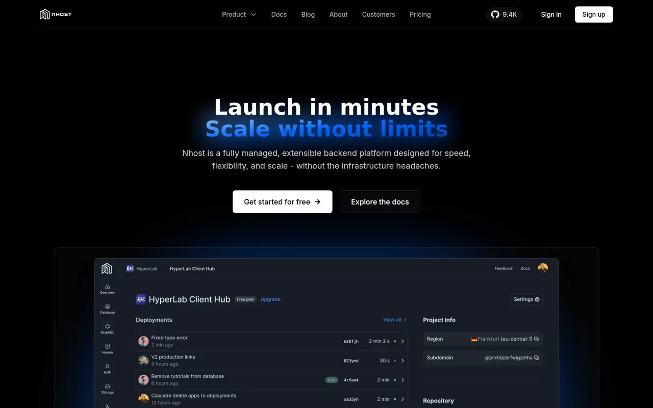 Nhost website screenshot