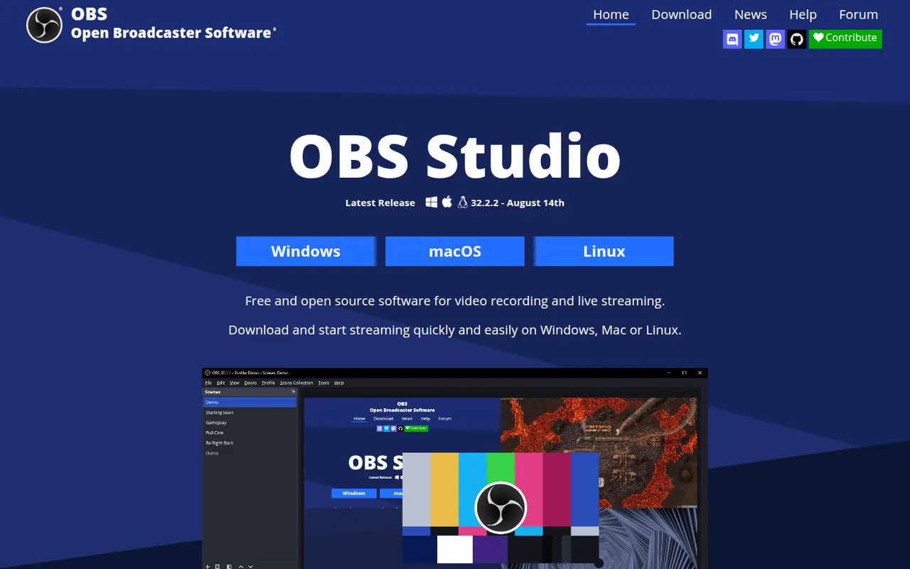 OBS Studio website screenshot