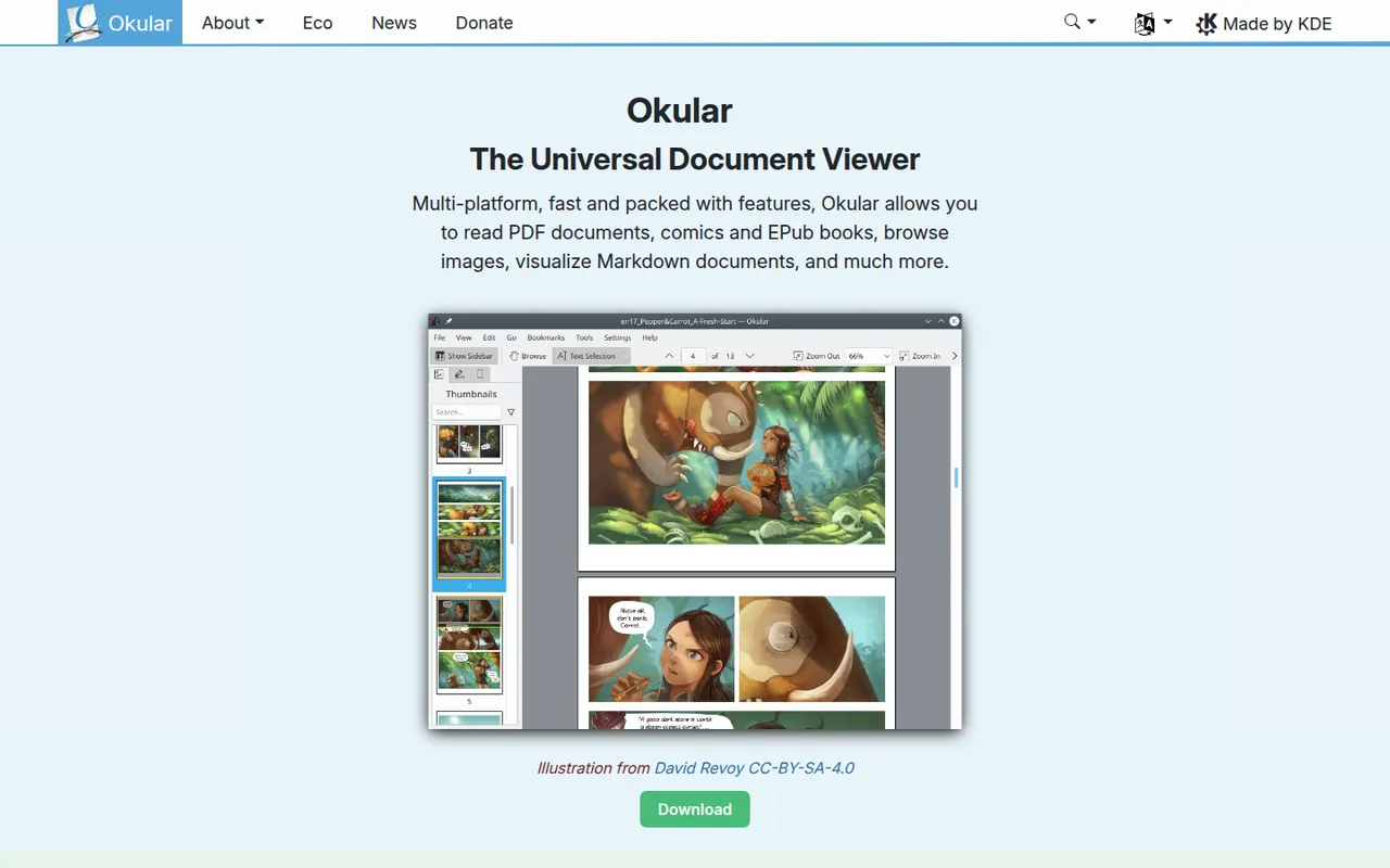 Capture d’écran du site de Okular