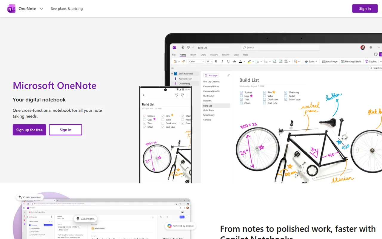 Microsoft OneNote website screenshot