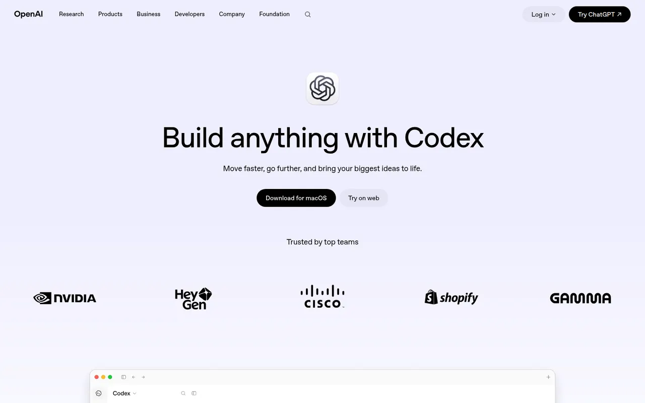 OpenAI Codex website screenshot