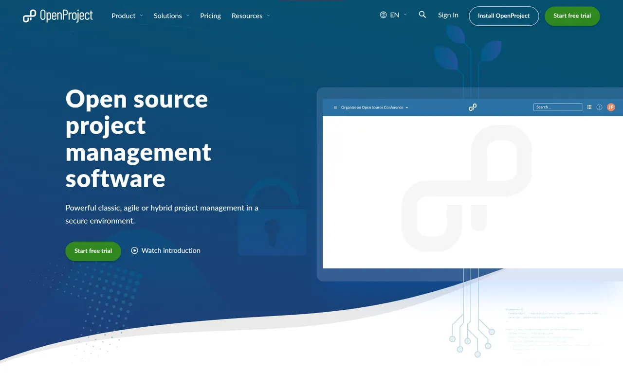 OpenProject website screenshot