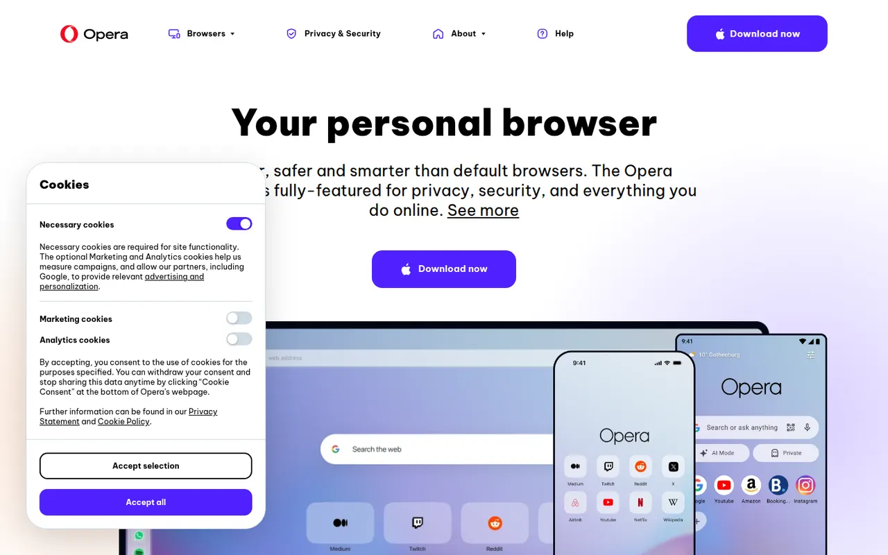 Opera website screenshot