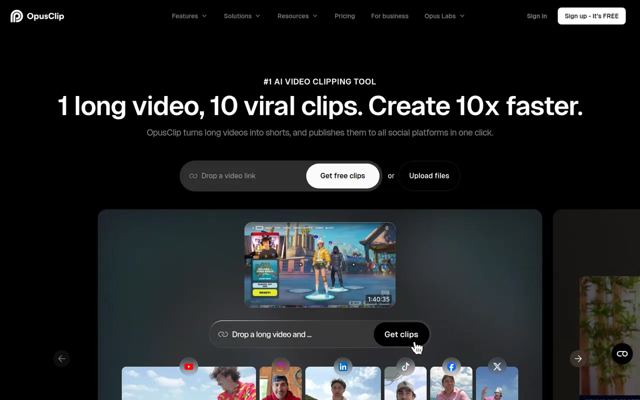 OpusClip website screenshot