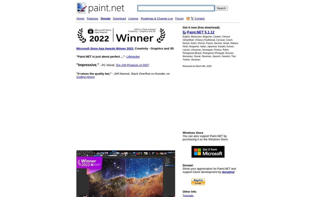 Paint.NET website screenshot