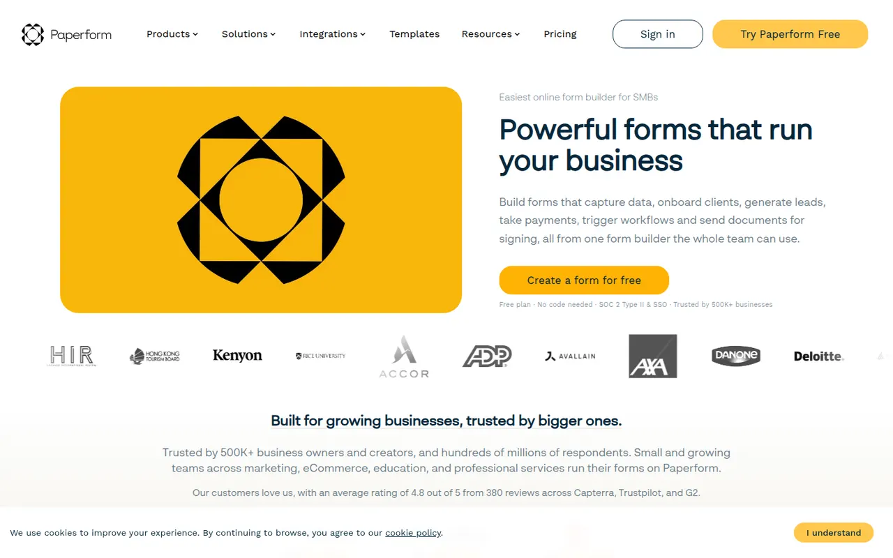 Paperform website screenshot
