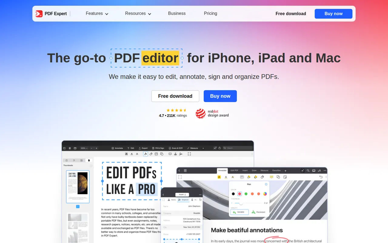 PDF Expert website screenshot