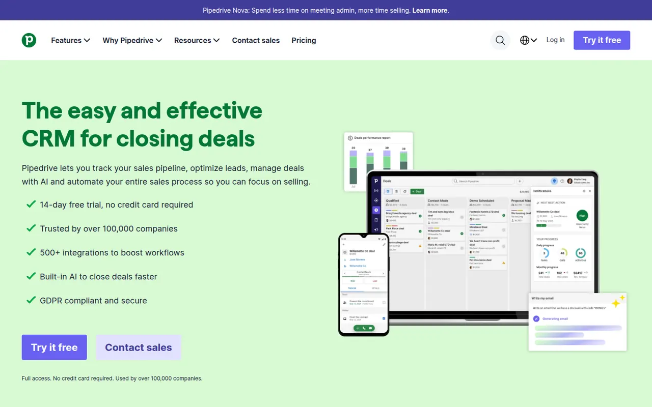 Pipedrive website screenshot