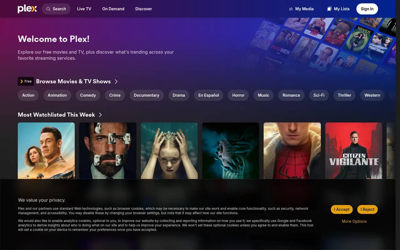 Plex website screenshot