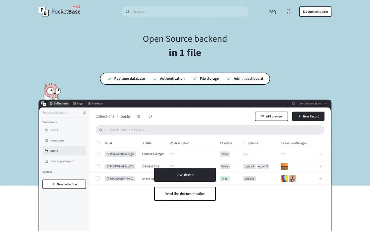 PocketBase website screenshot