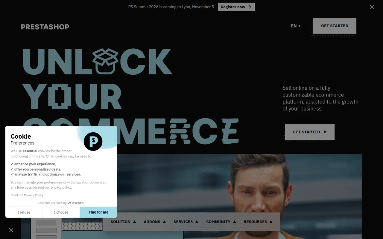PrestaShop website screenshot