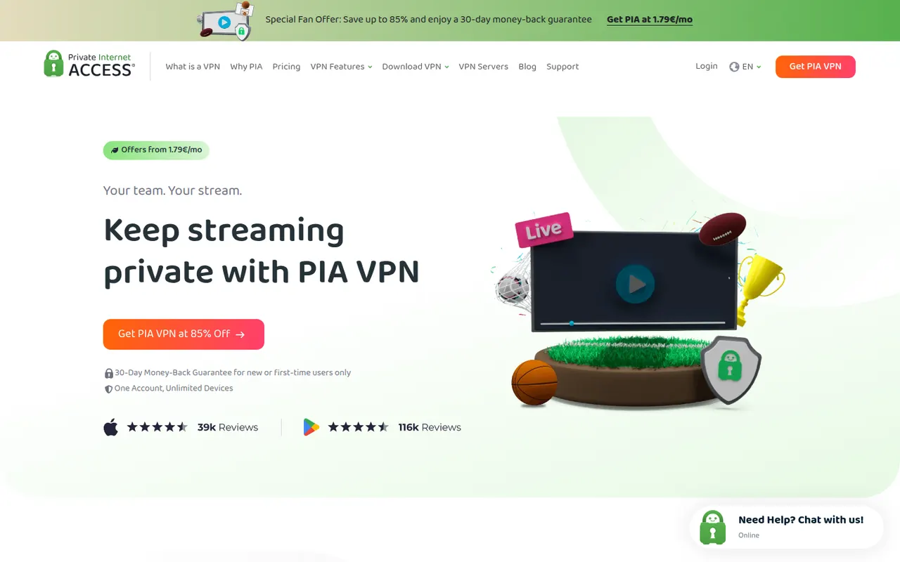 Private Internet Access website screenshot