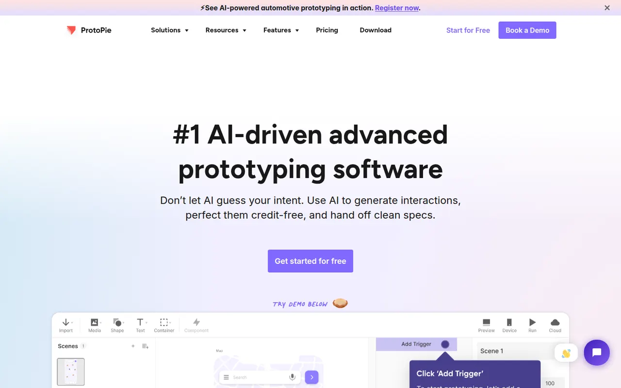 Capture d’écran du site de ProtoPie