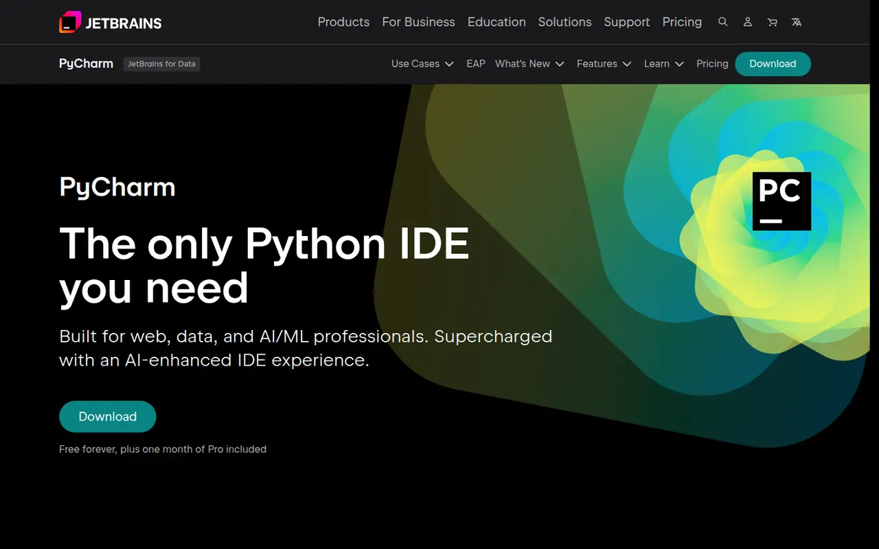 PyCharm website screenshot