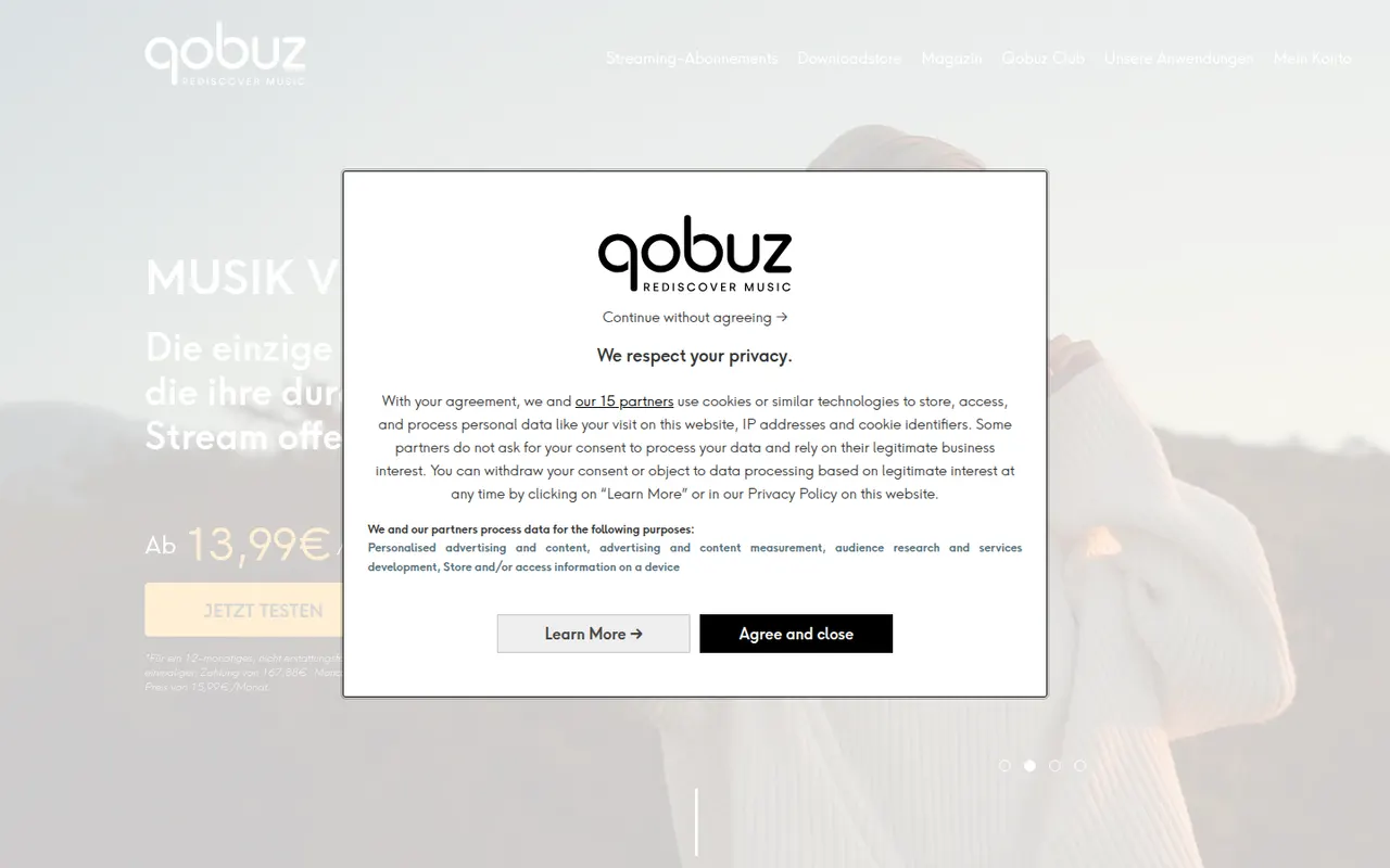 Qobuz website screenshot