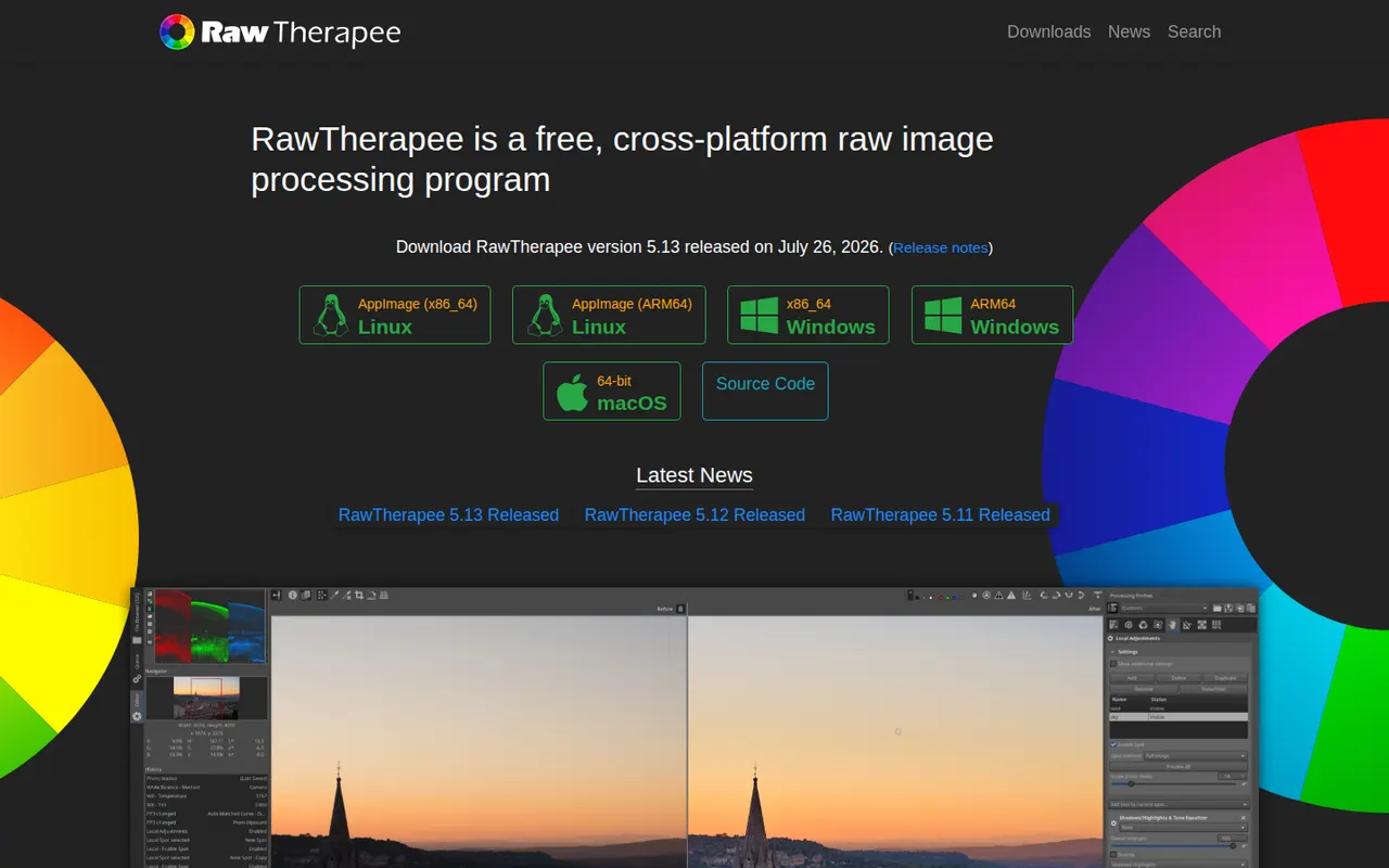 RawTherapee website screenshot