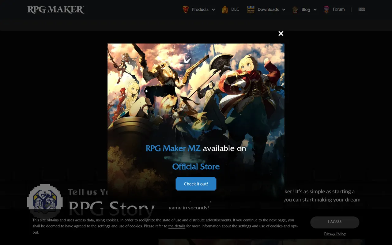 Capture d’écran du site de RPG Maker