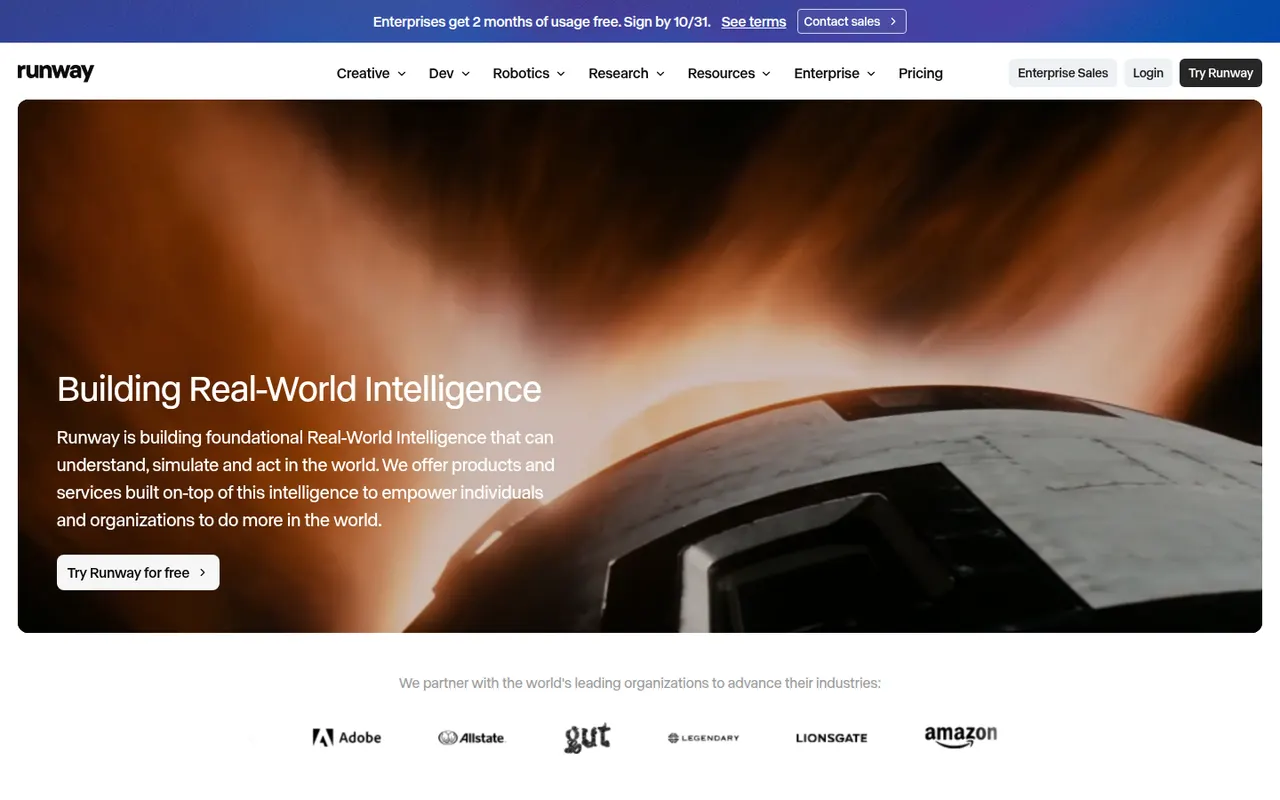 Runway website screenshot