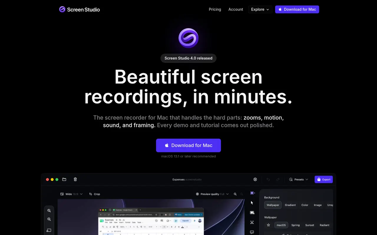 Screen Studio website screenshot