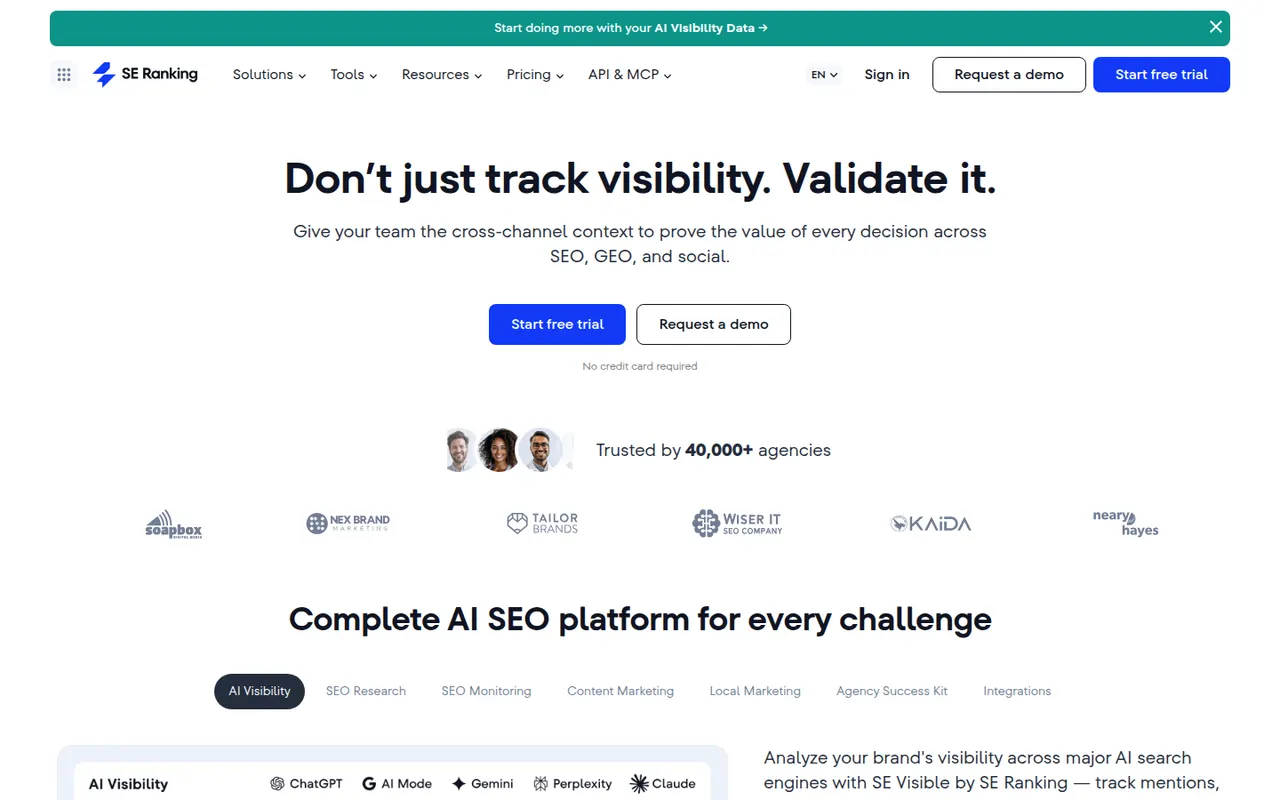 SE Ranking website screenshot